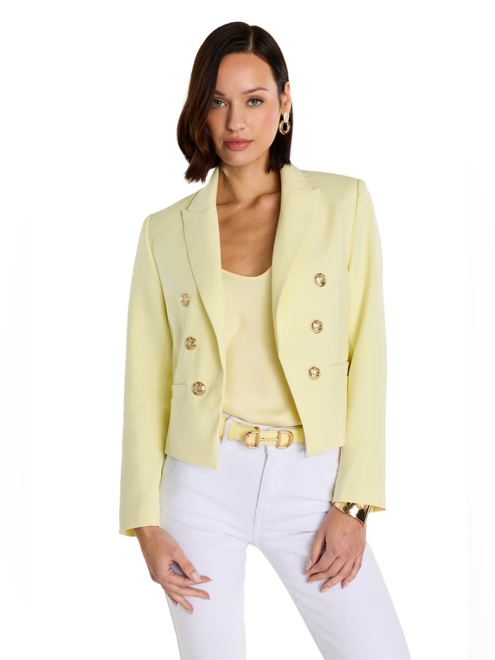 The Noli Shop Gabrielle Double Breasted Blazer in Sunshine Yellow